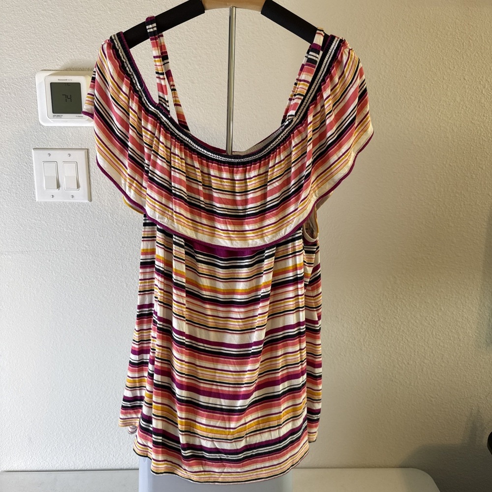 Lane Bryant Our Swing Collection Top Pink/ White/ Black Stripe Size 22/24